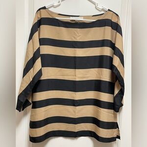 *NWOT* LOFT Womens Sz Large Black & Tan Striped Blouse 3/4 Sleeves NEVER WORN!